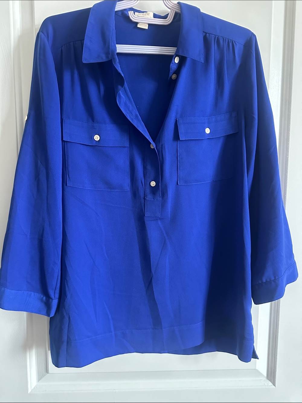 J Crew Royal Blue Button-Pocket Blouse